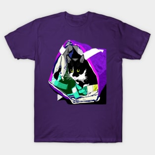 Cute Tuxedo Cat In Shopping Bags Copyright by TeAnne T-Shirt